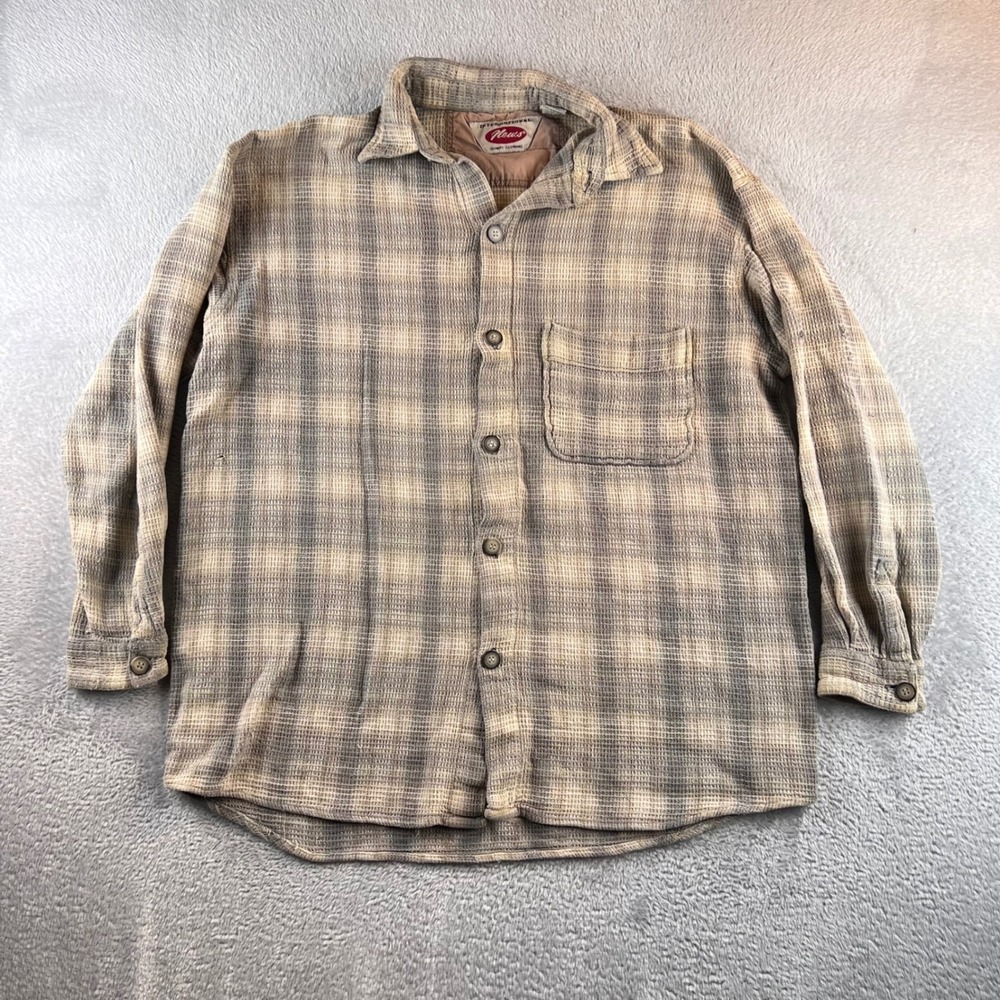VTG 90s International News Men XL Plaid Waffle Knit Cotton Button Down Shirt